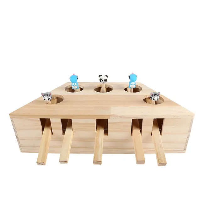 

Wood Cat Hit Gophers Toys Interactive Wooden Whack A Mole Mouse Game Puzzle Toy 5 Holes Mouse Hole Cat Scratch Educational Toy