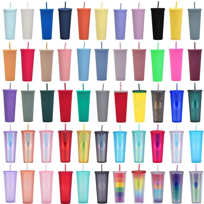 

USA Warehouse acrylic double wall tumbler 24oz glitter cups plastic tumbler in bulk wholesale studded tumbler with straw