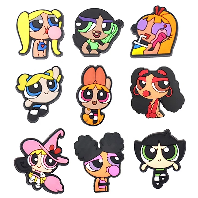 

wholesale power puff girls designer pvc anime croc shoe charms charms for shoe decorations, As pictures