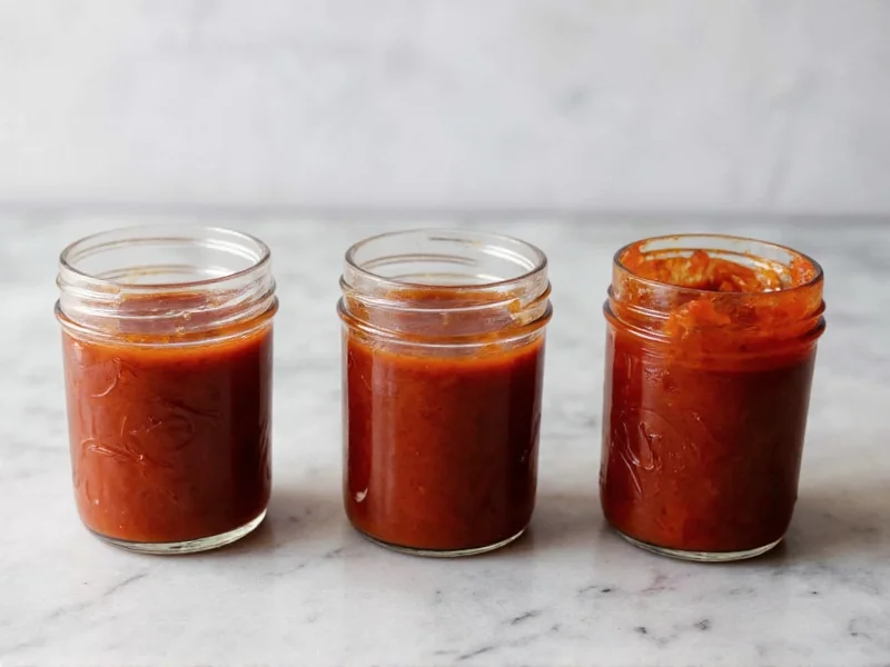 Three homemade steak sauce variations in small mason jars