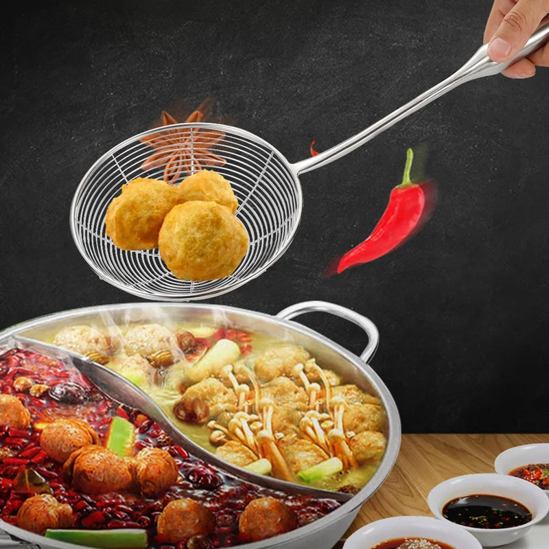 

reusable quality commercial stainless steel kitchen utensil set cooking tools fine filter wire mesh colander, Silver