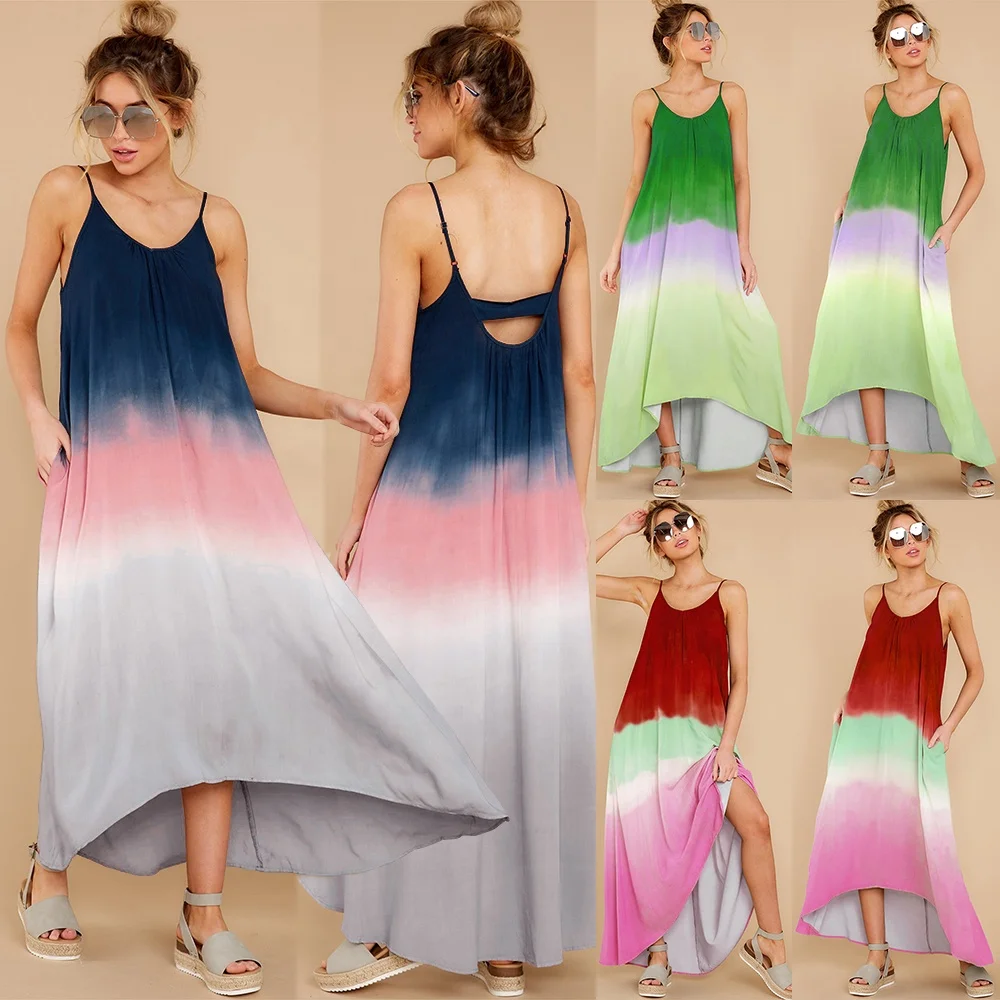 

T254 dress Women's Sling Floral Long Dresses Summer Boho V-Neck Sleeveless Party Beach Floarl Print Maxi Dress Casual Loose Boho
