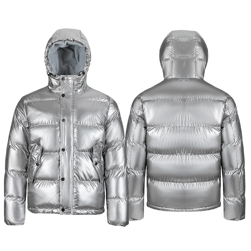 

ALIKE Men Winter Fashion Shiny Glossy Puffer Waterproof Plus Size Jacket With Hooded