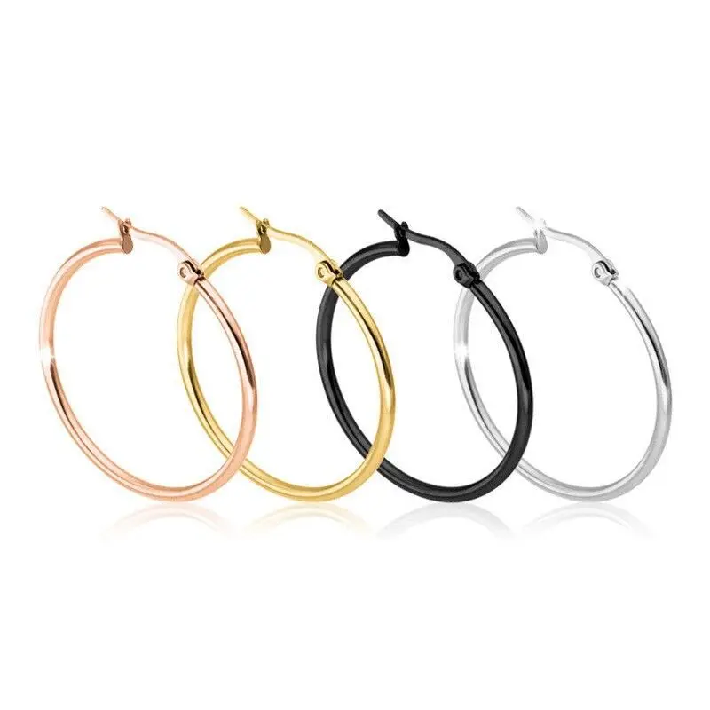 

Drop Shipping ODM OEM Custom Small Big Minimalist Stainless Steel Hoop Earrings Basic Jewelry