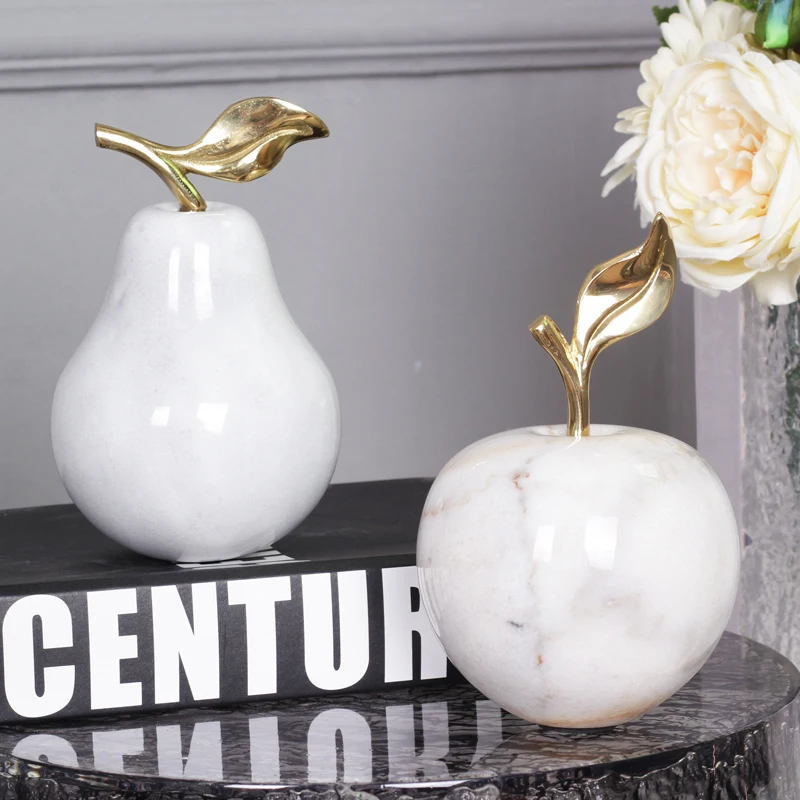 

Marble Living Room Accessories Minimalist Pear Decor Apple Ornaments Modern Home Decoration, Brass color
