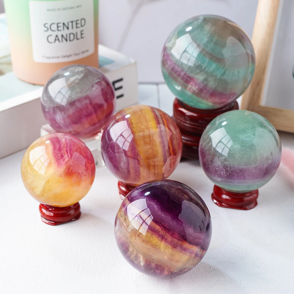 

Wholesale natural stone energy watermelon fluorite crystal sphere gemstone ball