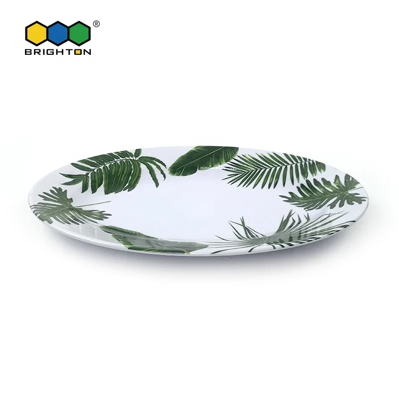 
wholesale high quality green leaf design melamine dinner plate 
