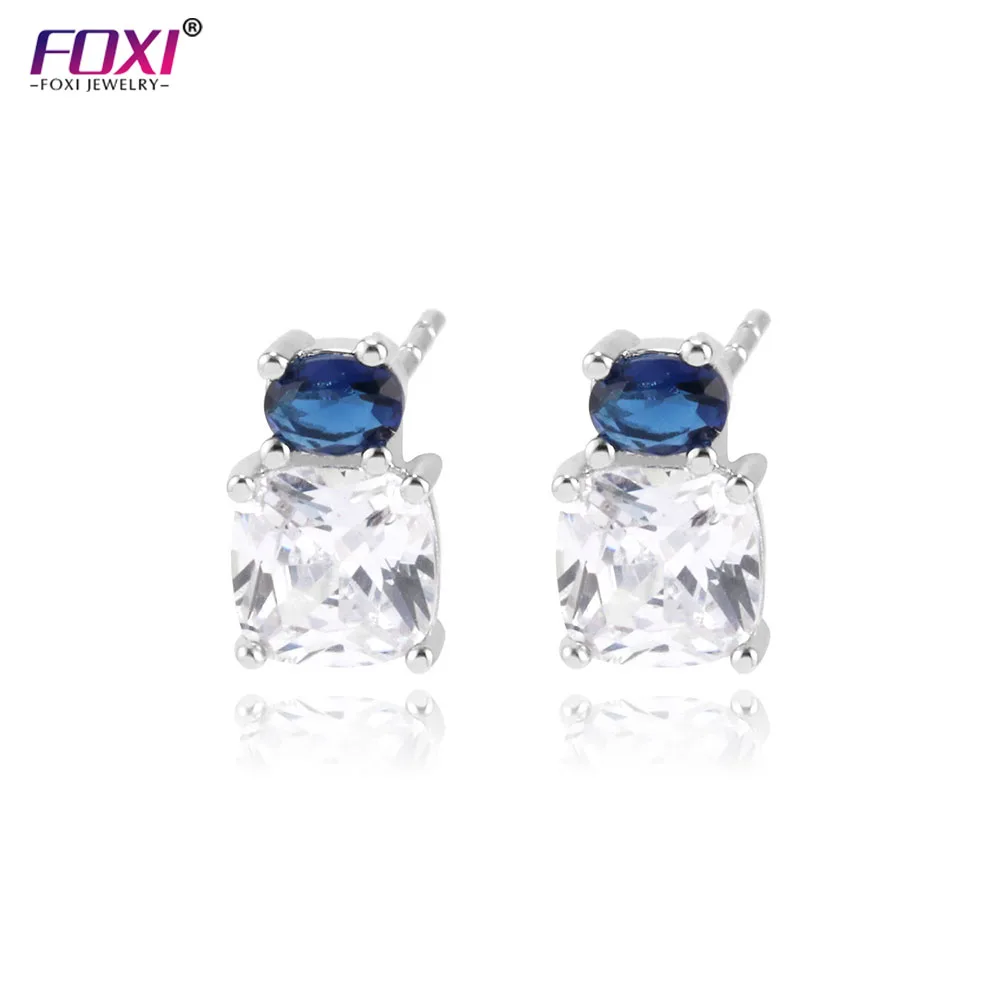 

Luxury Female Princess Cut Zirconia Earrings Fashion Silver Color Earrings Vintage Stud Earrings For Women Korean Jewelry