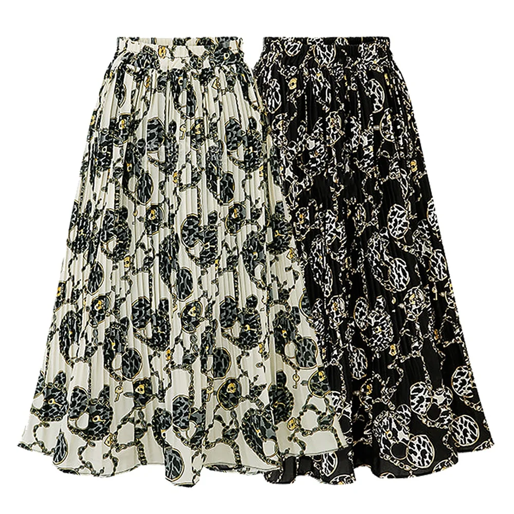 

Wholesale Fashion Print Design Casual Summer Chiffon Pleated Skirt Women Clothing Vendor, White black