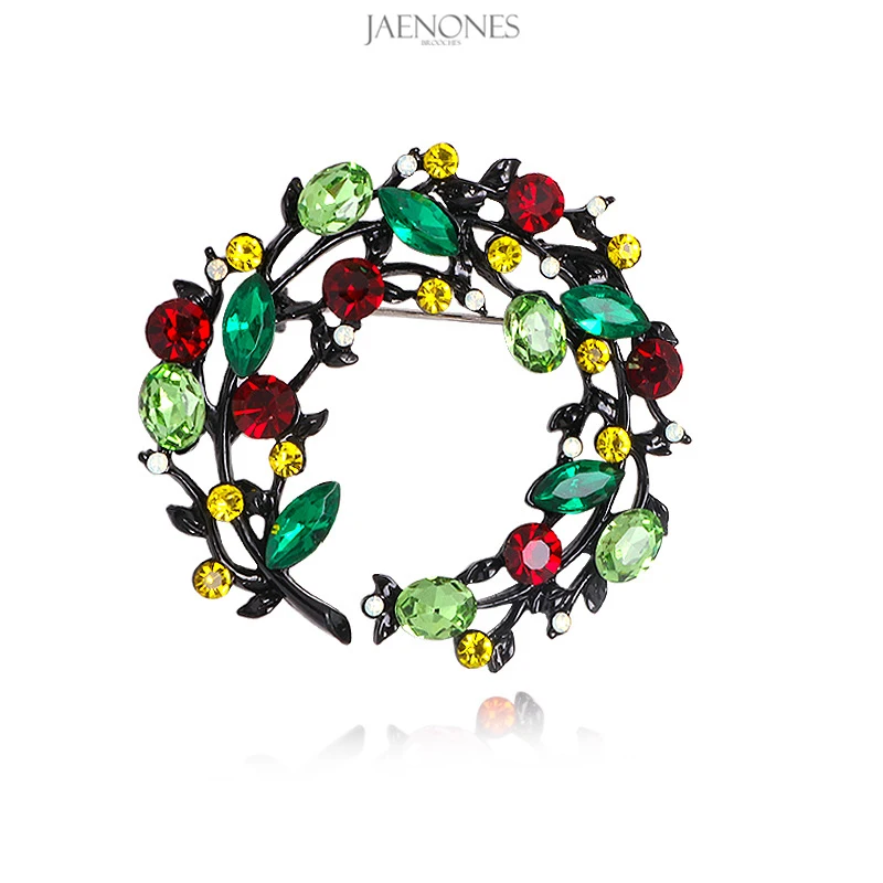 

JAENONES Fashion Custom Luxury Vintage Rhinestone Multicolor Designer Inspired Brooch Wreath Flower Brooch For Women
