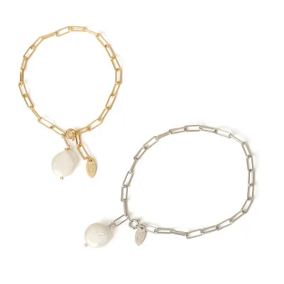 

New Arrival Adjustable Silver Gold Plated Freshwater Pearl Bracelet Flat Natural Baroque Pearl Pendant Bracelet For Women