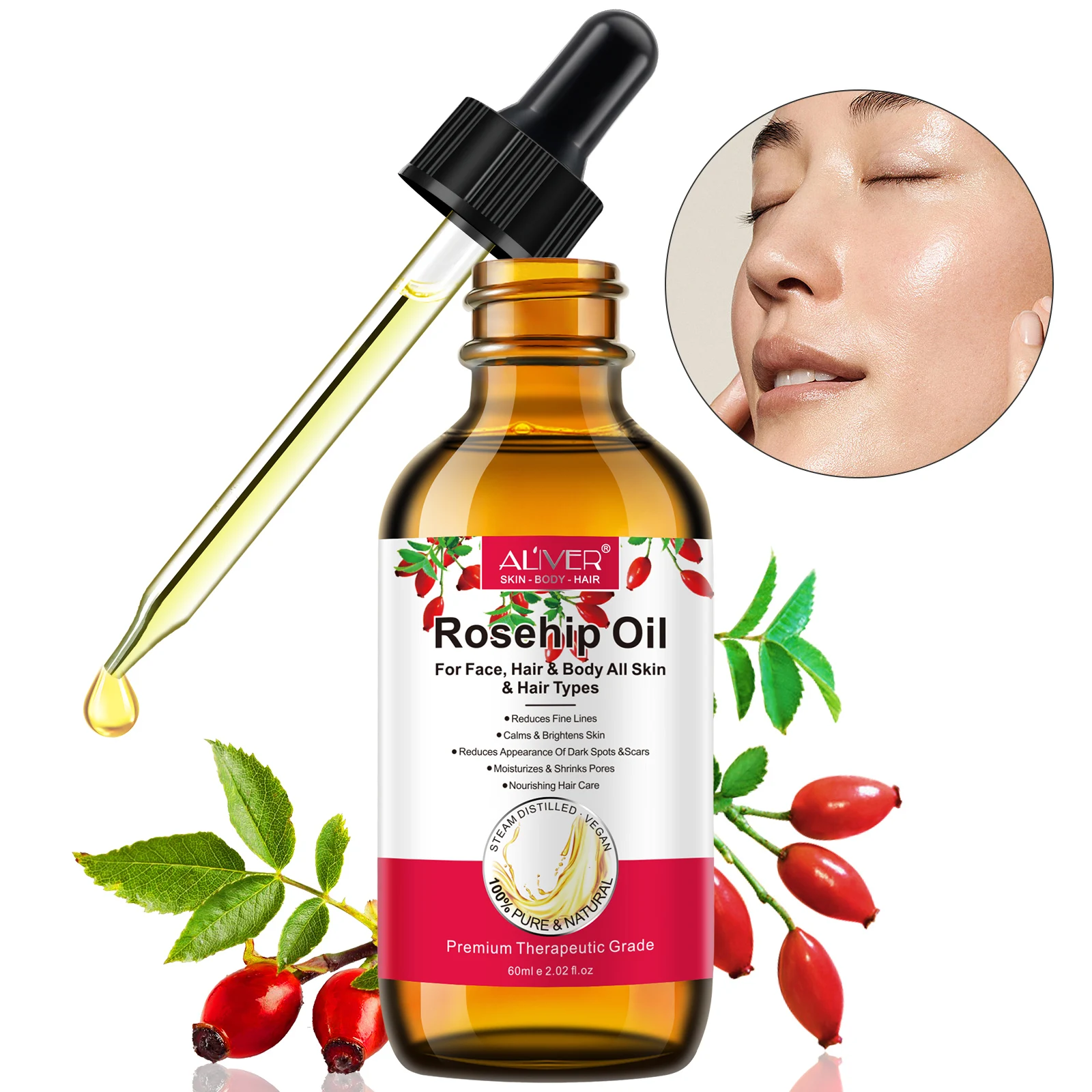 

ALIVER 100% Pure Natural Moisturizing Body Hair Facial Organic Cold Pressed Rosehip Oil