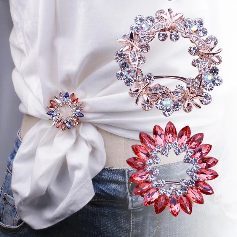 Fashion Scarf Buckle Colorful Crystals Brooch Female Accessories Clothes Corner Buckle Knotted Buckle Pin Jewelry