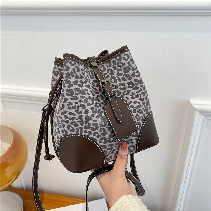 

New Arrivals Leopard Print Purses Ladies Luxury Bucket Crossbody Handbag PU Leather Cute Fashion Women Hand Bags, As picture