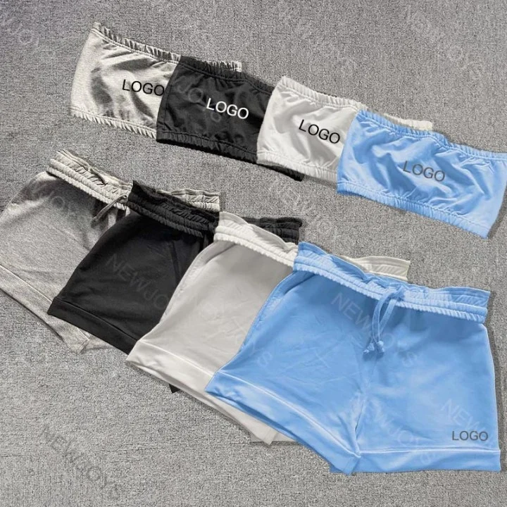 

2021 New Arrival Embroidery Logo Women Two Pieces Set Outfits Tracksuits Chest Wrap Crop Top Shorts Sports Set Women Clothing, As picture