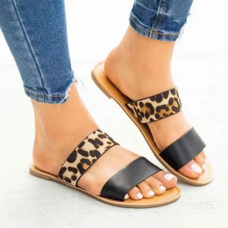

Greatsale INS Women PU Black Leopard Sexy Flat Slippers