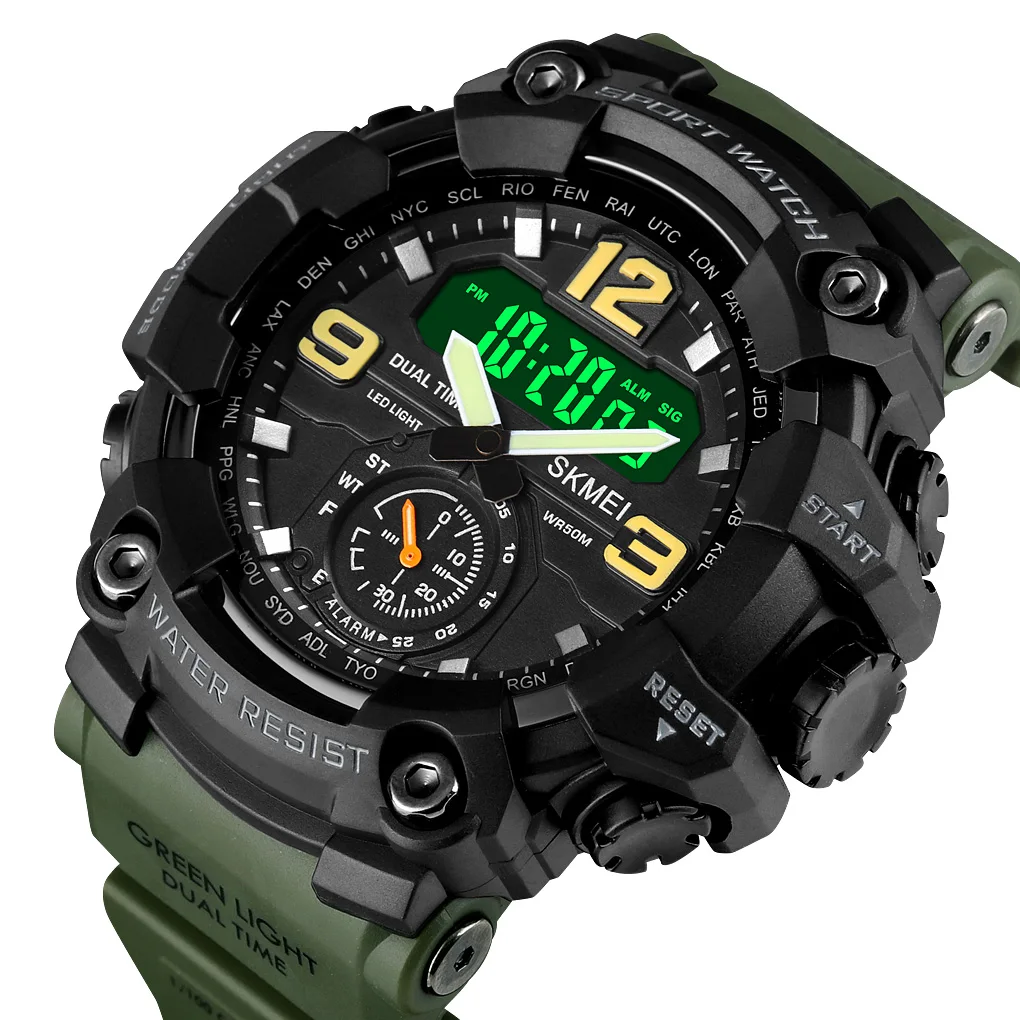 

SKMEI 1637 G Watch Style Digital Watches Analog Digital Luxury LED Display Rubber Men Sports Military Watches, Black,blue camo,army green,gray black,army green camo