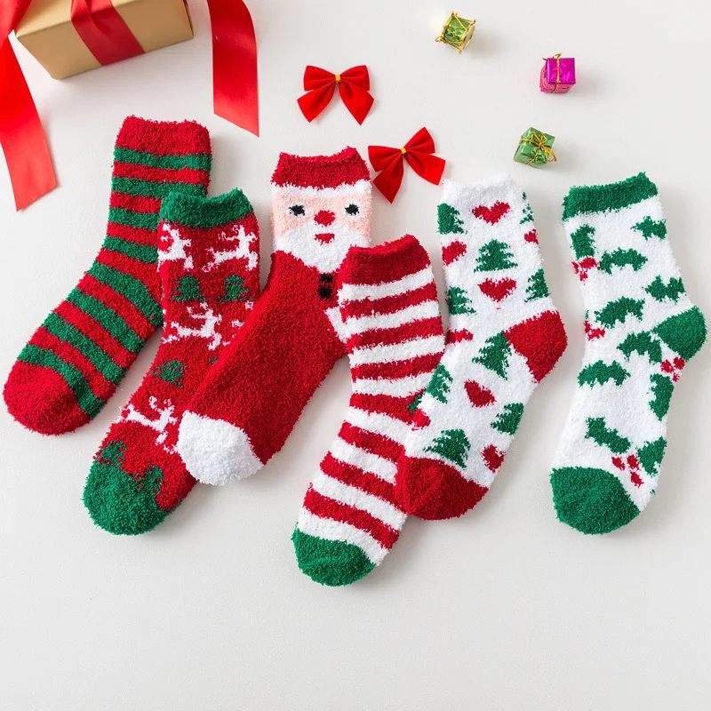 

Wholesale Custom designer logo winter indoor Funny Merry Christmas fuzzy Crew socks for women