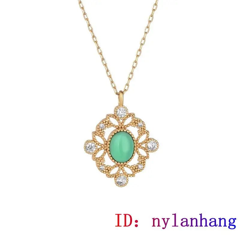 

Green Jade Pendant Jewelry Natural Necklace Gifts 925 Silver Women Zircon Fashion Gemstone Chalcedony Charm Amulet Crystal
