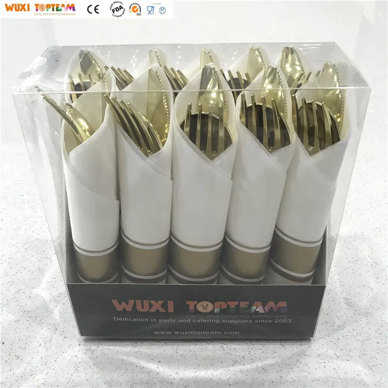 Pre Rolled Silver Cutlery Set Buy Napkin And Gold Disposable