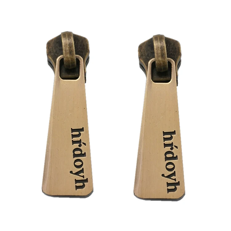 Custom Engraved Logo Metal Zipper Pulls , Custom Made Metal Zip Slider Pull For Handbag Garment