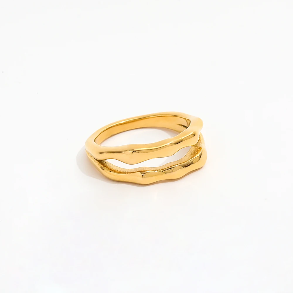 High End 18K Plain Gold Simple Double-layer Rings Stainless Steel Trendy Simple Gold Plated Jewelry
