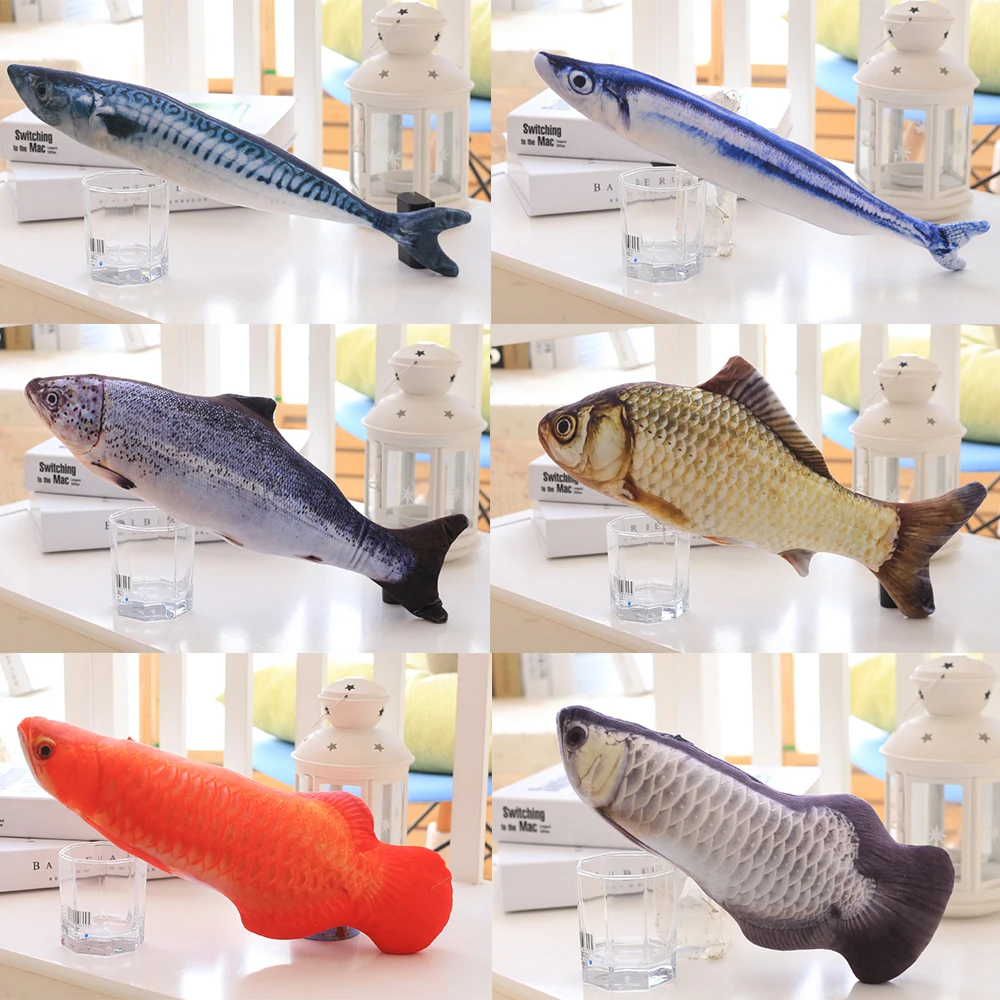 
2020 Amazon Hot Creative Simulation Anti Bite Plush Fish Catnip Pet Chewy Cat Toys 