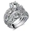 Hainon Two-piece ring design Hollow pattern white zircon women wedding rings cheap wholesale