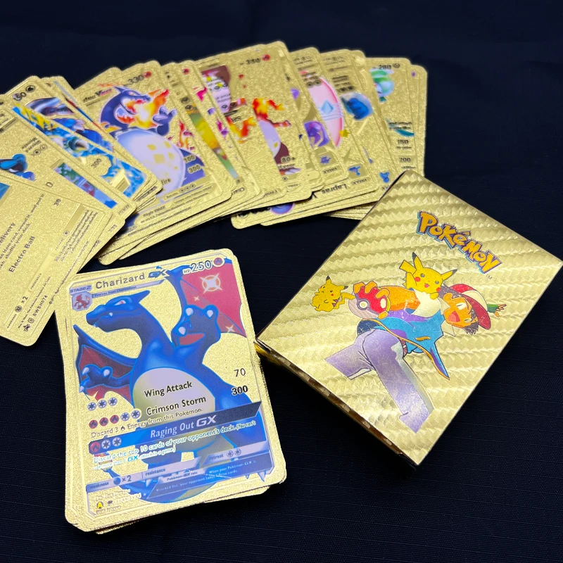 

55pcs Pokemon Cards Anime Game Collect Spanish English Blend Card Children's Toys GX VMAX Gold Foil Gold Silver Card Kids Gifts