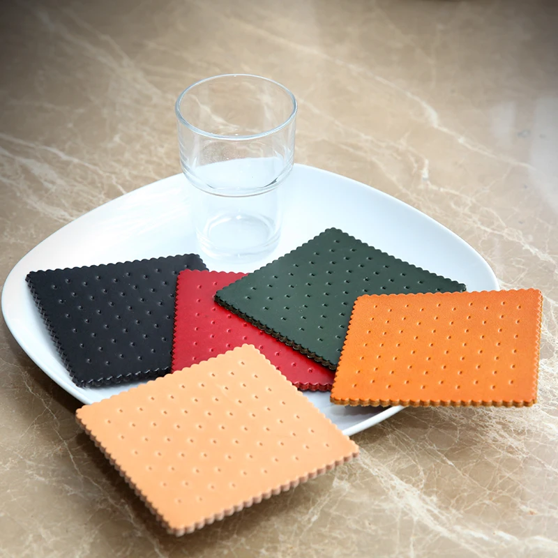 

Square Coasters Set Vegetable Tanned Leather Custom Desigh Cookies 5126