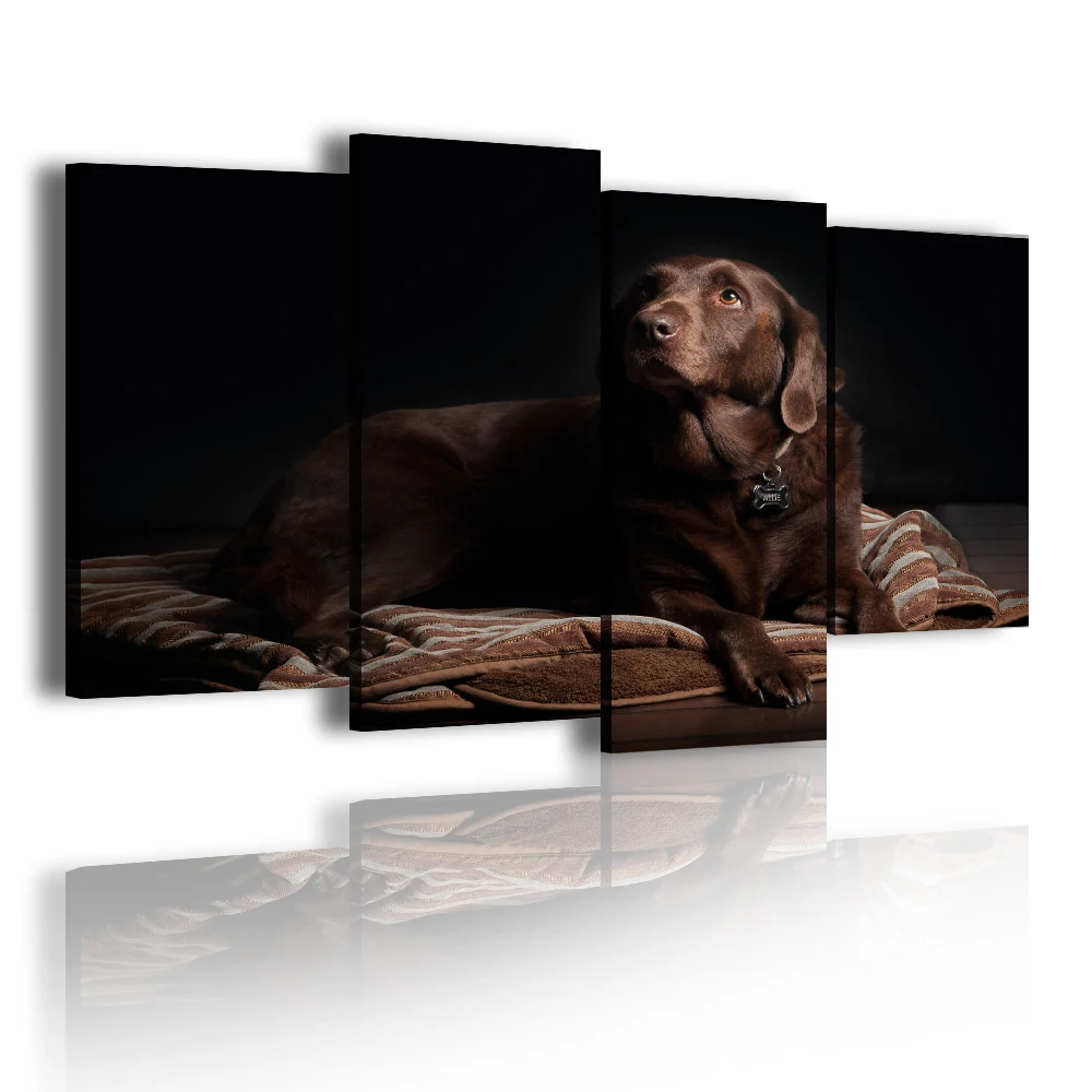 

Wholesale Brown Dog Picture 4 Panel Modern Decorative 3d Wall Art With Frame, Customized color