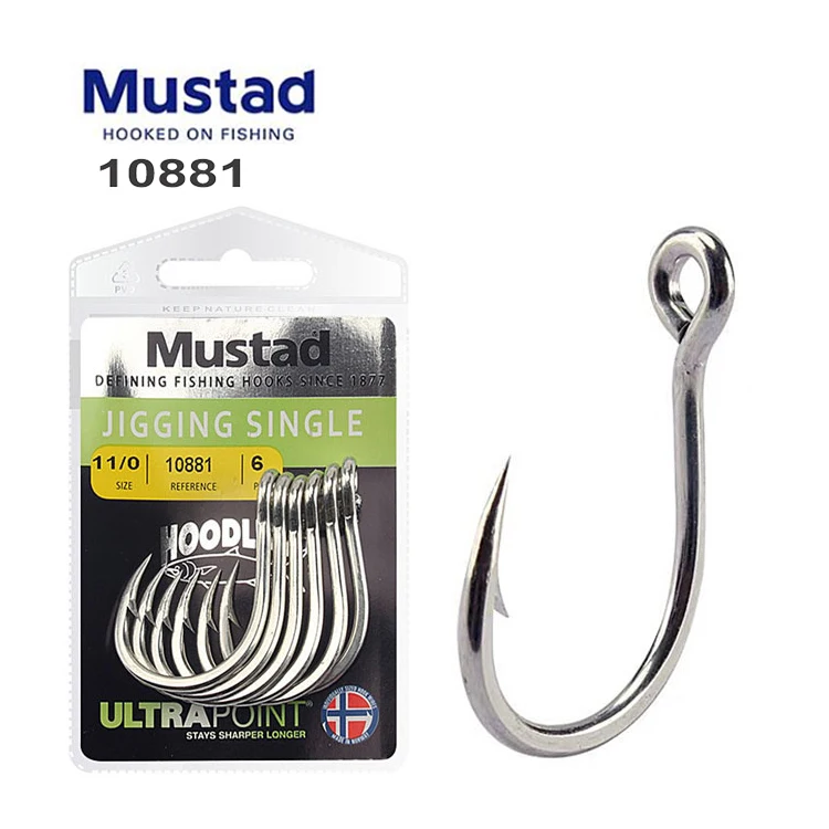 

MUSTAD High Carbon Steel 10881NP barbed Hook Fishing Bait Fish hooks High Efficiency Barbed Saltwater Jigging Fishing Hooks, Metallic