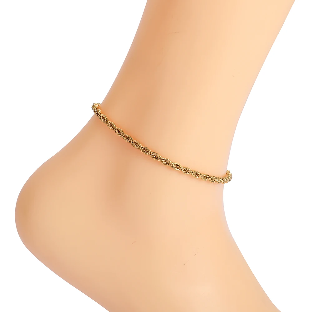 A009 4mm Stainless Steel Rope Chain Anklet 8inch+2.5inch Extender Chain Women Foot Jewelry