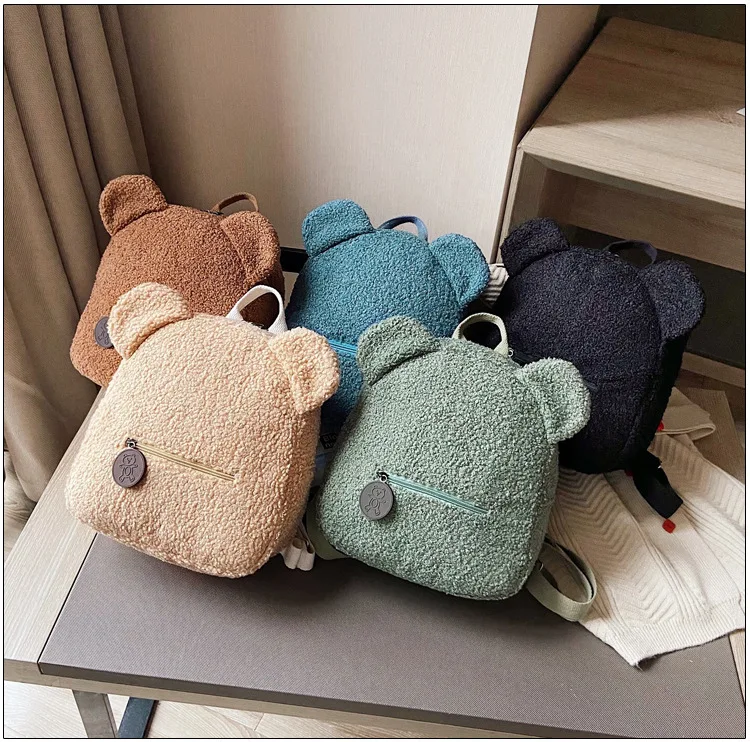 

2020 New female bag lamb wool super fire school bag cute bear ears ladies casual sports backpacks, 5 colors