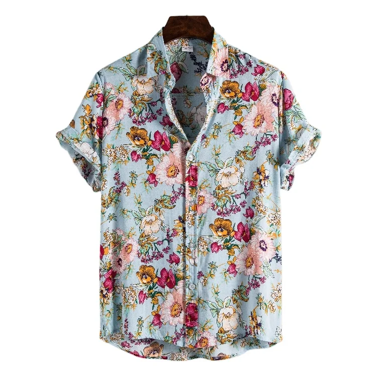 

Mens Summer All Over Print Hawaiian Floral Short Sleeve Casual Shirts for Beach and Party, As pics