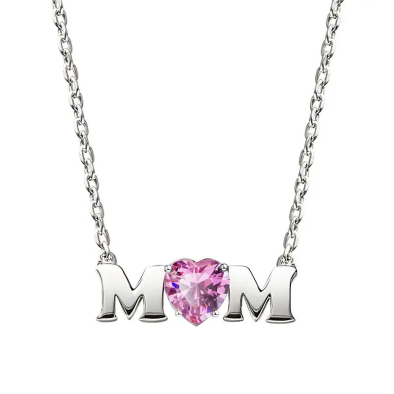 

New Creative Mother's Day Fashion Best Choice Adjustable Chain Letter Mom Pendant Necklace Pink Crystal Initital Mom Necklace