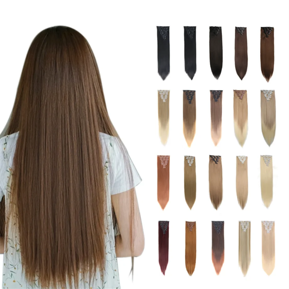 

Natural Colors Womens 8pcs Set Clip in Straight Synthetic Hair Extensions HPCS-0065
