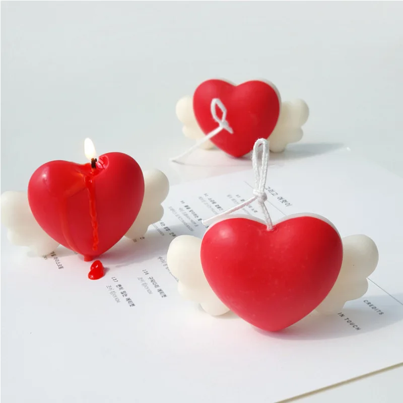 

1139 Valentine's Day Love Heart Wings Candle Silicone Mold DIY Heart Shaped Chocolate Cake Epoxy Aromatherapy Plaster Decoration, White