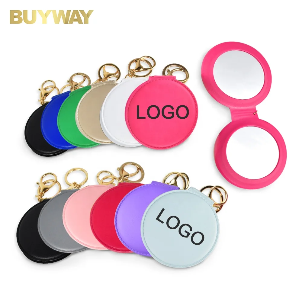 

Personalized Round Plastic Cosmetic Double Side Fold Portable Makeup Compact Key Chain Pocket Mirror