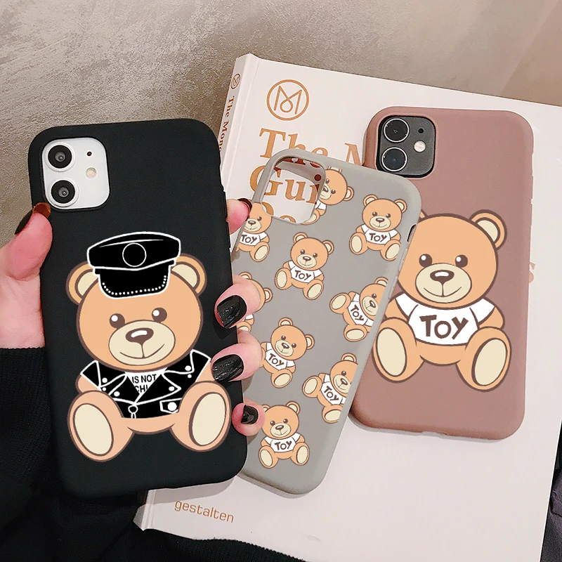 

Cartoon Italian Bear Phone Case for iPhone 12 11 Pro Xs X XR Max 8 7 SE 6 6S Silicone Cases Soft Black Cover, 18 colors