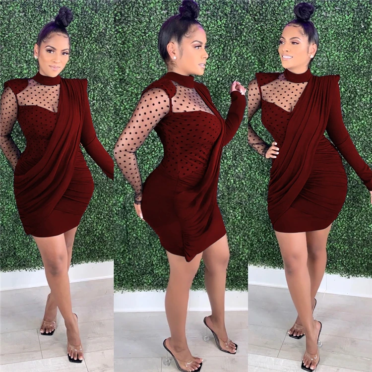 Hot Selling Womens Winter Clothing 2021 Fashion Sexy Dresses Women Casual Mesh Lady Elegant Dresses For Autumn