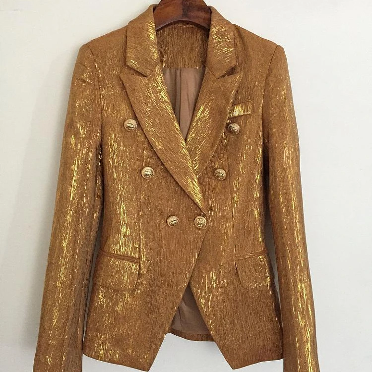 

2020 new arrivals wholesale fashion button embellished golden shining fabric women blazer suit