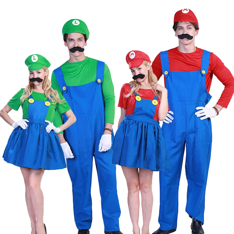 

2023 Adult men an women Super Mario Female Luigi fancy dress outfit costume with hat