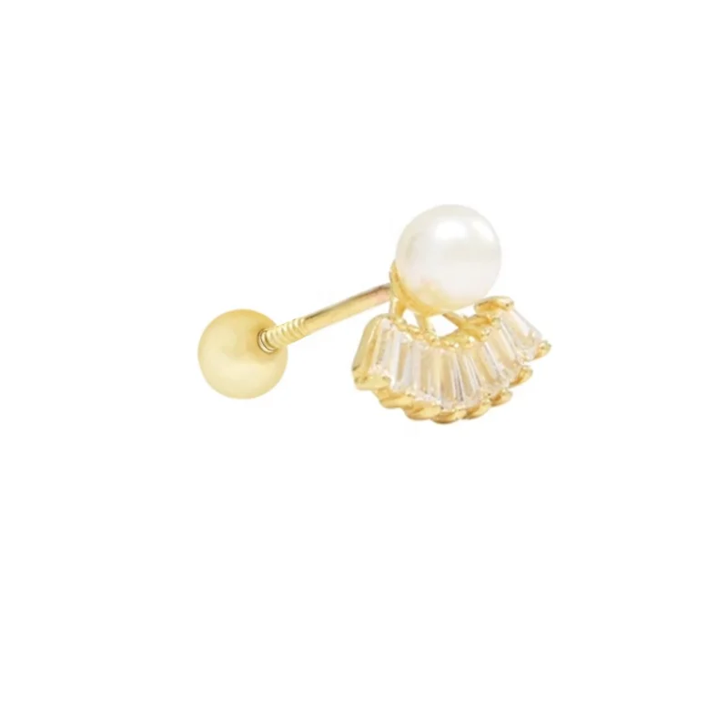 

925 silver plated gold jewelry fancy design fan shell pearl stud earrings, Gold/white