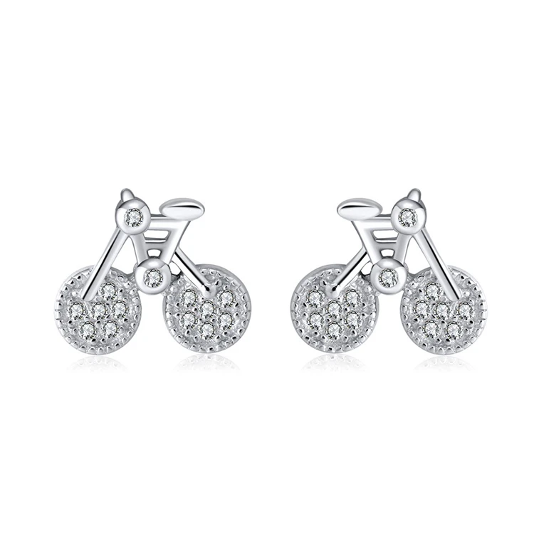 

Fashion Wholesale Women Sterling Silver Mini Bike Shape Cute Brinco Dazzling AAA Cubic Zirconia Stud Jewelry Earrings