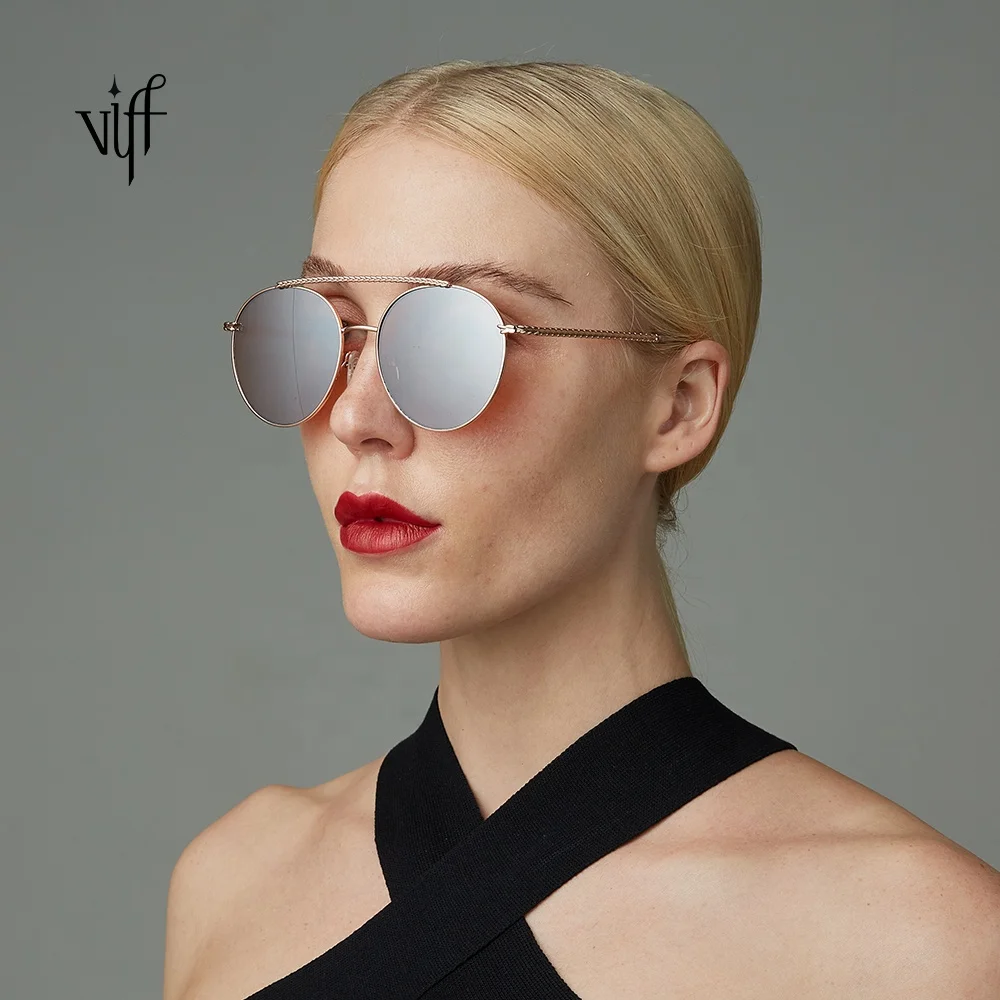 

VIFF Vintage Sunglasses Double Bridge Designed Glasses HM19248 Round Metal Frame High Quality Ladies Sunglasses