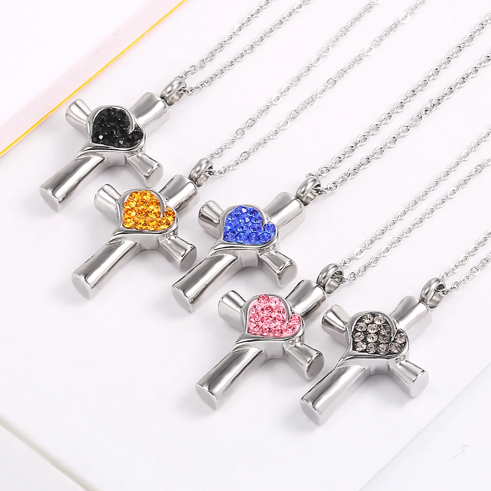 

Commemorative Urn Pet Cremation Ashes Perfume Bottle Jewelry Series Cross Heart Necklace1 Blue Necklace