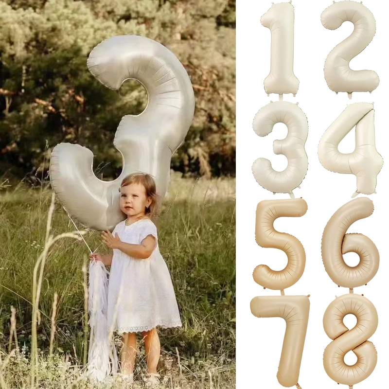 

32/40Inch Cream Color Number Balloons 1-9 Large Digital Foil Helium Ball Girl Kids Adult Happy Birthday Party Decoration Wedding