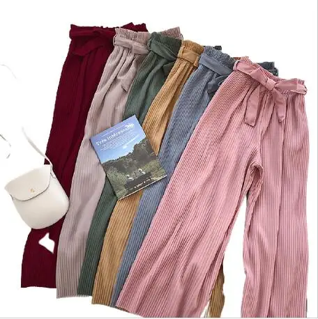 

F20304A Ladies fashion trousers solid-color pleated wide-leg pants straight leg pants loose pants for women, Khaki, black, blue, pink, burgundy, dark blue, green, coffee