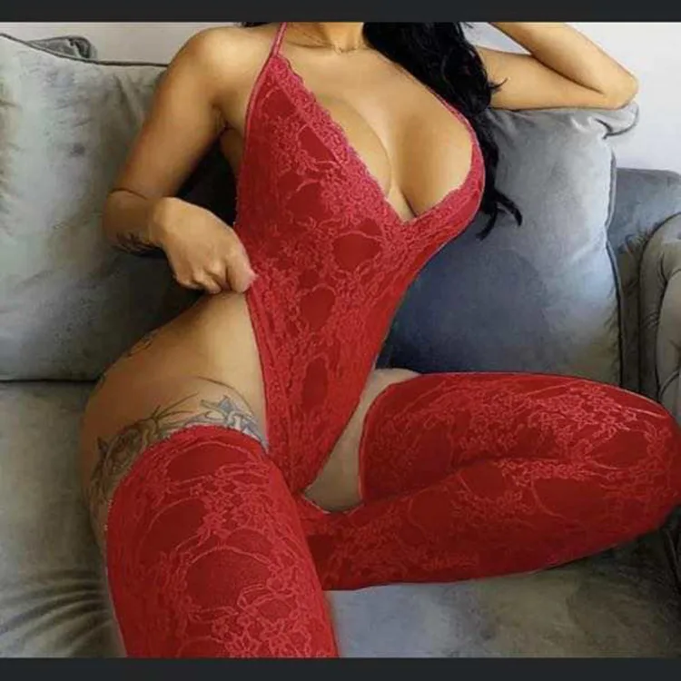 

2021 Sexy Underwear V Cut Lace One Piece Lingerie Bodysuits With Stockings, Accept customized women sexy lingerie